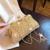 Bolsa de mão dourada para noite, bolsa feminina de casamento brilhante, bolsa de mão com laço de metal, bolsa de ombro com corrente