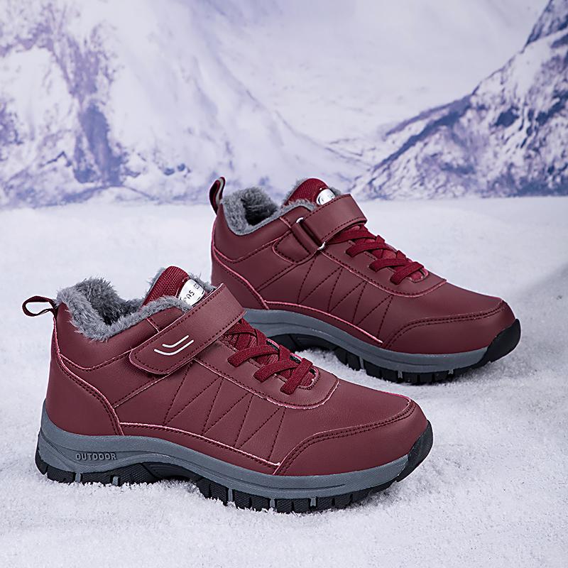 Unisex Plush Snow Boots Waterproof Cotton Shoes Couple Winter Outdoor Walking Ankle Boots Anti-slip Fur-lined Hiking Shoes