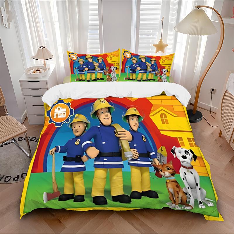 Fireman Sam'S Adventures Print 3Pcs Bedding Setduvet Cover With 2 Bedropillowcase Home Birthday Gift