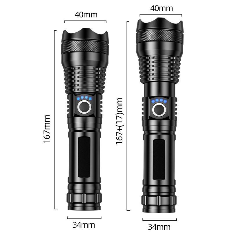 Waterproof Aluminum P90 High-Power Flashlight with Telescopic Focus and P70 Spotlight for Outdoor Use