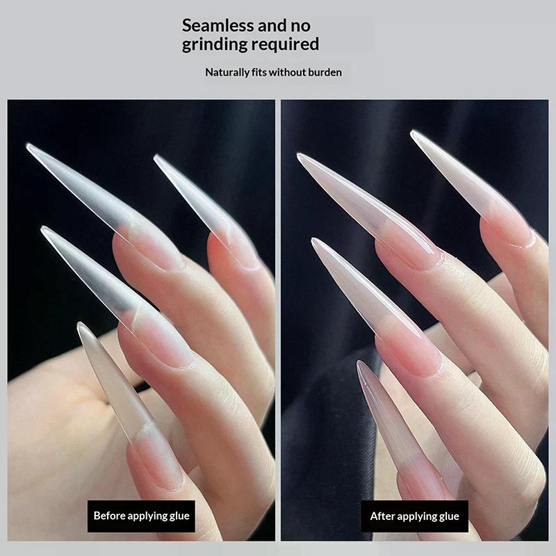 100PCS Full Cover Frosted False Long Stiletto Nail Tips Sculpted Clear Press On Artificial Fake Nails Manicure Salon Supply