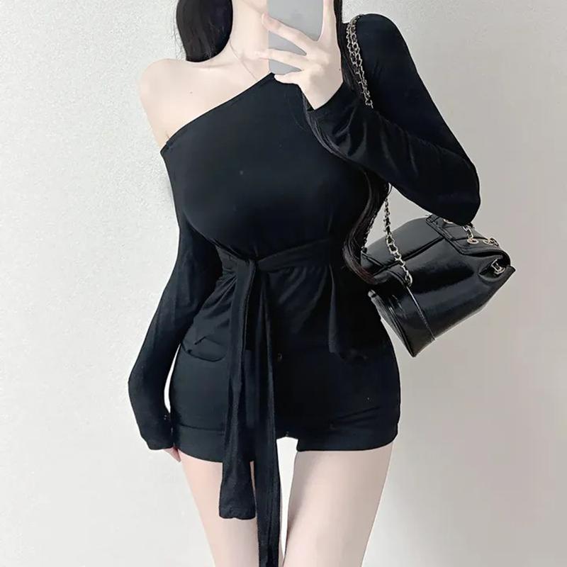 Korean Dongdaemun Slim Fit Strappy Off-Shoulder Long Sleeve Women's T-Shirt