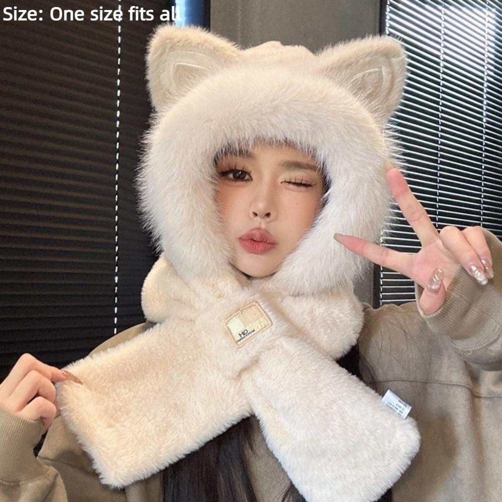 Windproof Hat Scarf Keep Warm Winter Plush Scarf Fox Ears Hooded Scarf for Women Autumn Winter