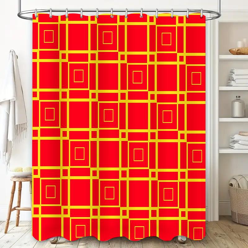 Plaid Shower Curtain Checkered Fabric Bathtub Privacy Decor Waterproof Bath Rug Set for Home Bathroom Navy Blue Black 3D Printed