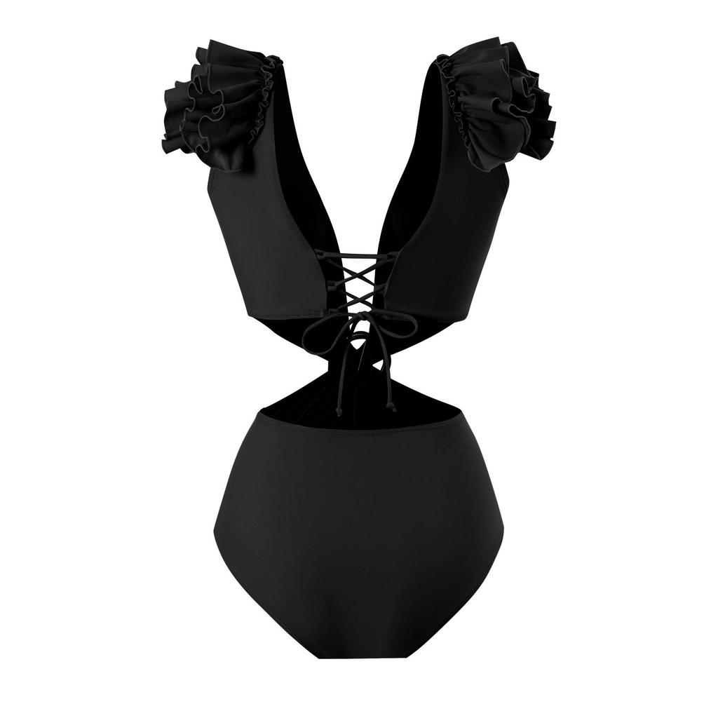 2025 Trendy Women's One-Piece Swimsuit Set with Bowknot Mesh Skirt - Solid Color