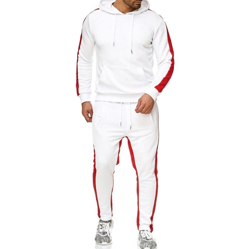 Men's  Winter Patchwork Sweatshirt Top Pants Sets Sports Suit Tracksuit