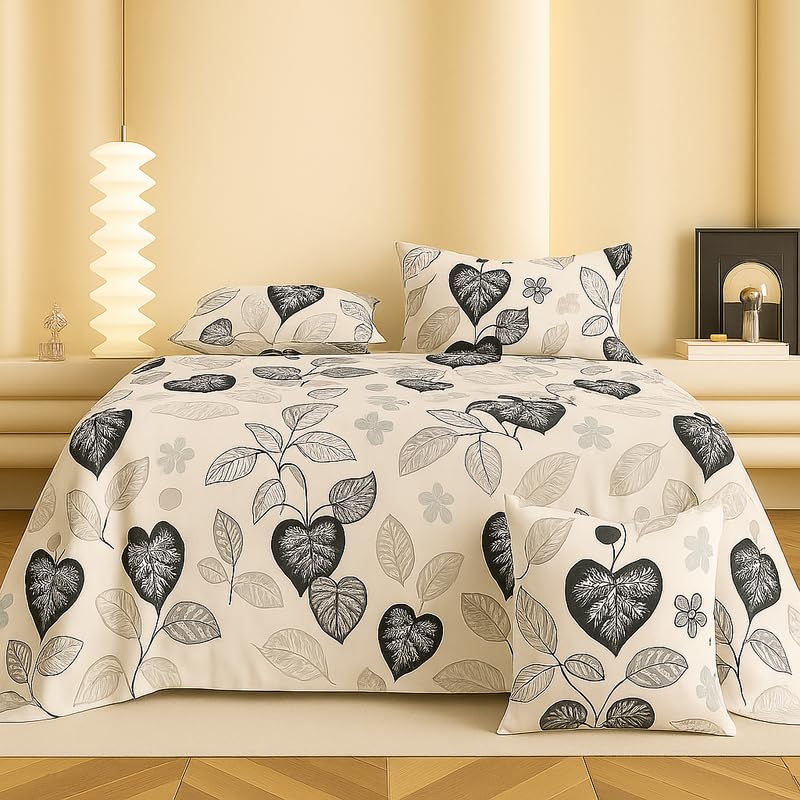 300 TC Cotton Microfiber XXL Super King Size Bedsheet | 9 Feet, 275 X 275 cm with 2 Large Size Pillow Covers - Olive Green