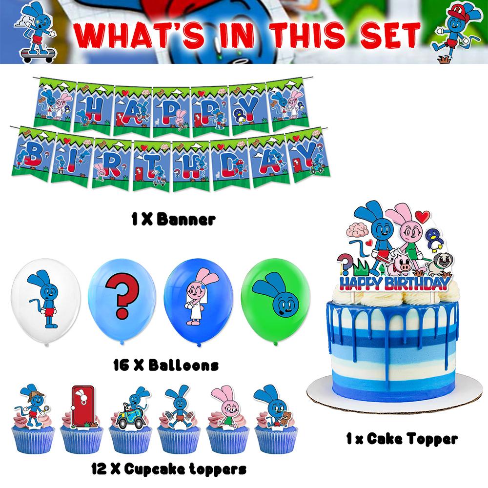 

New Riggy the Rabbit Cartoon Party Decoration Include Banner Cake Topper Balloons