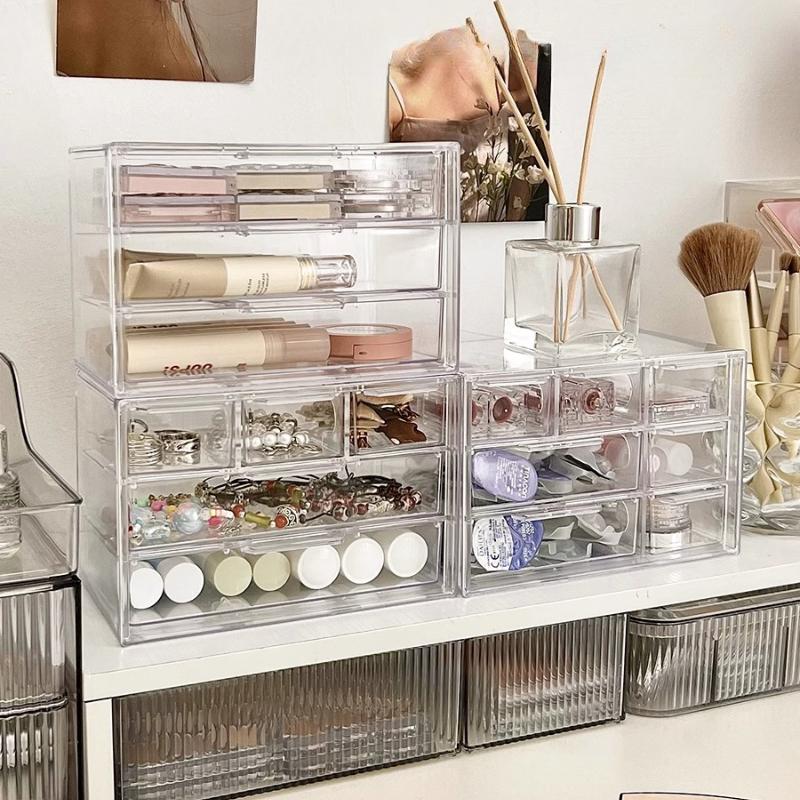 Clear Acrylic Jewelry Organizer Boxes Grids Dustproof Drawer Table Cosmetic Organizer Set Layers Makeup Powder Storage Rack Gift