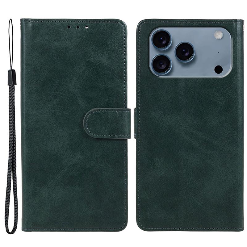 For iPhone 17 Pro Max Case Calf Texture PU Leather Wallet Phone Cover with Wrist Strap