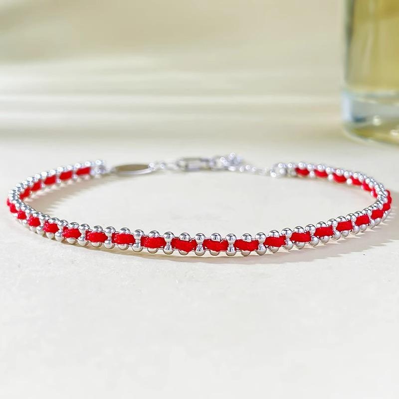 Bracelet Tendance Rouge en Corde pour Femmes, Bijoux à Transfert Chanceux, Bracelet Manchette Design Créatif de Niche