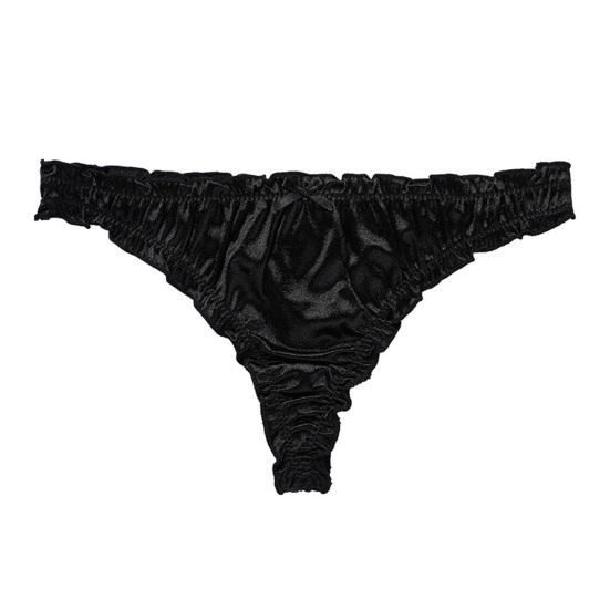 Satin-Tanga für Damen Sexy Niedrige Taille Niedliche Rüschenbesatz Höschen Glatter Seidiger G-String T-Rücken Unterwäsche