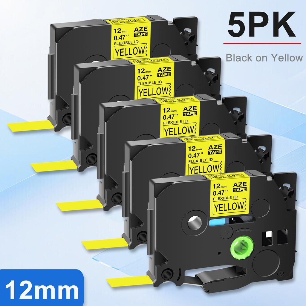5PK 12mm Flexible ID Laminat Tape Compatible Brother TZe-FX631 Black On Yellow Label Cartridge For P-Touch Label Printer PT-1010