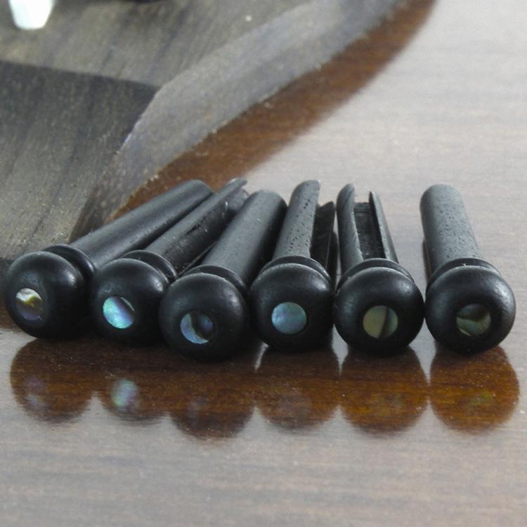 Ebony Acoustic Guitar Bridge Pins with Mother-of-Pearl Inlay (6-Pack)