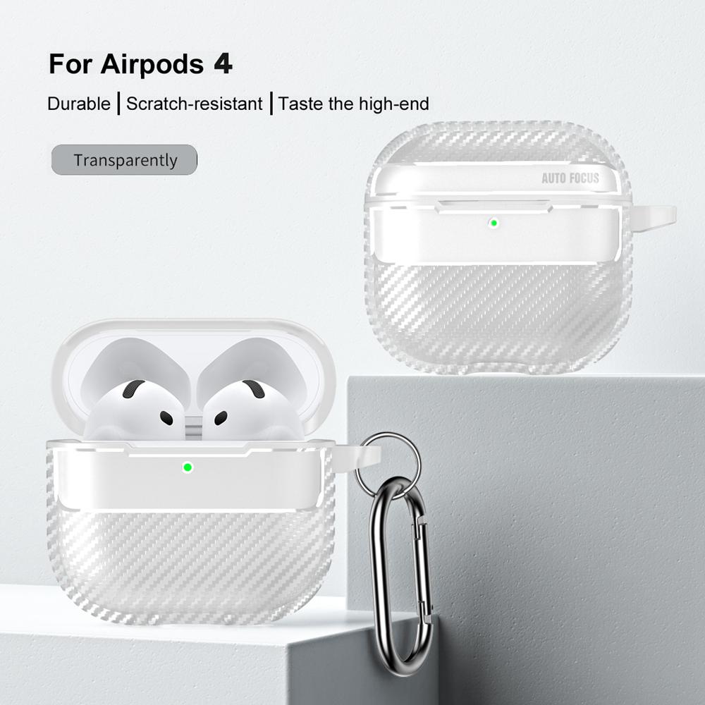 KEYSION Ütésálló tok AirPods 4-hez szénszálas textúra puha TPU szilikon Bluetooth fülhallgató fedél AirPods 4th-hez