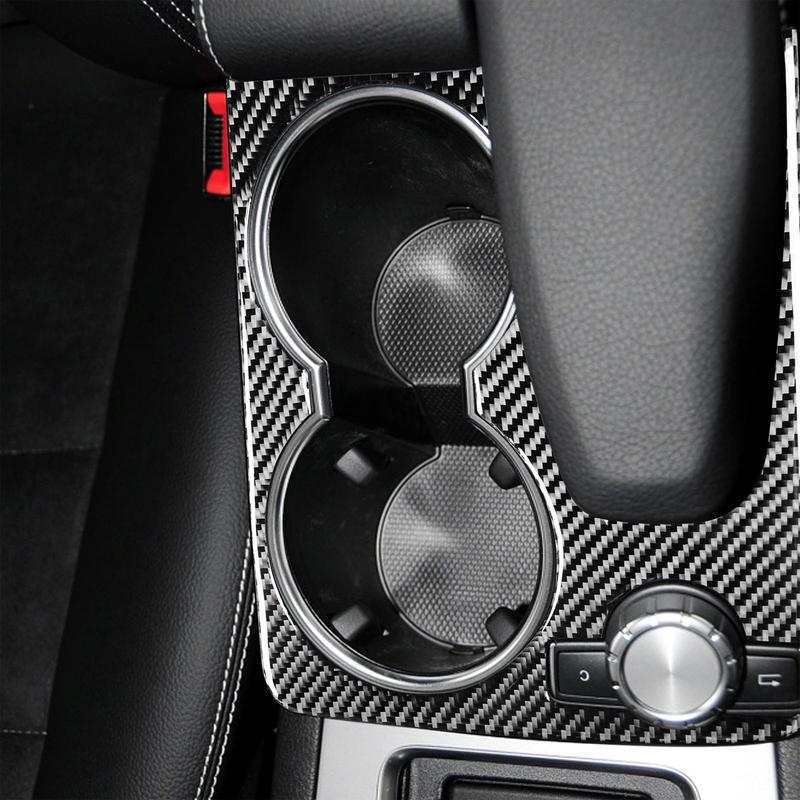 1Pc Carbon Fiber Car Interior Accessories Water Cup Holder Frame Cover Panel Trim for Benz C Class W204 2010-2014