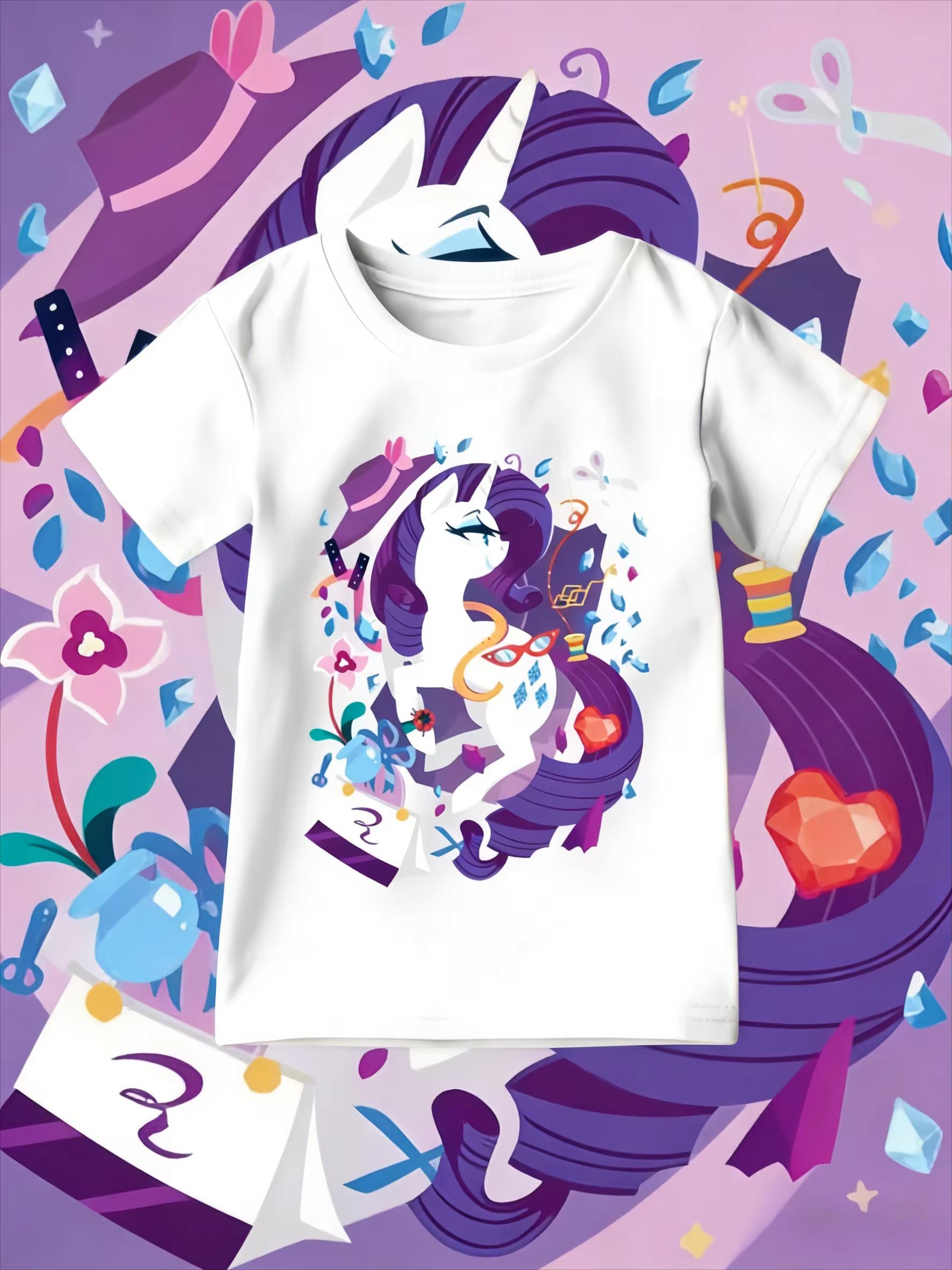 

2026 summer new Little Pony Cartoon Pattern Printed Unisexs and Womens TShirt Loose Fit Comfortable and Breathable S