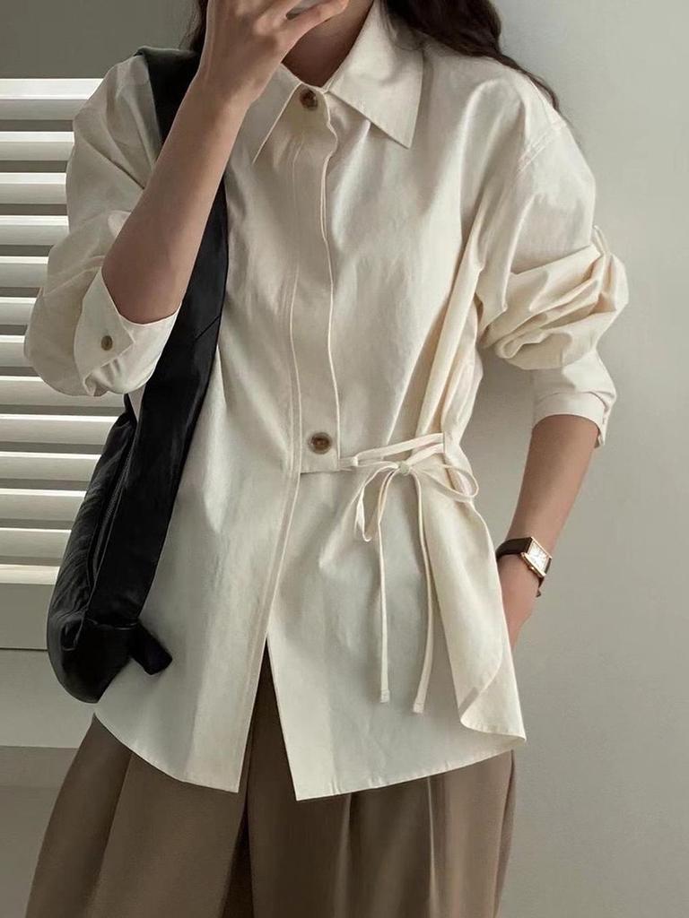 Kai Kuo Women's Versatile Solid Color Long-Sleeve Shirt for 2025 Autumn/Winter Europe & USA Casual Holiday Collection
