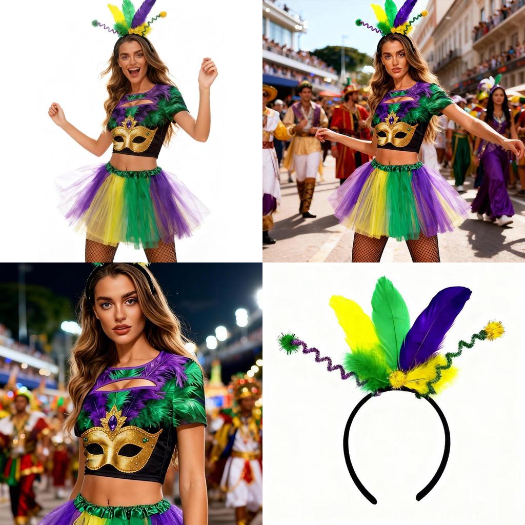 Mardi Gras Party Outfit With Polyester Fabric And Eyecatching Accessories For Adults