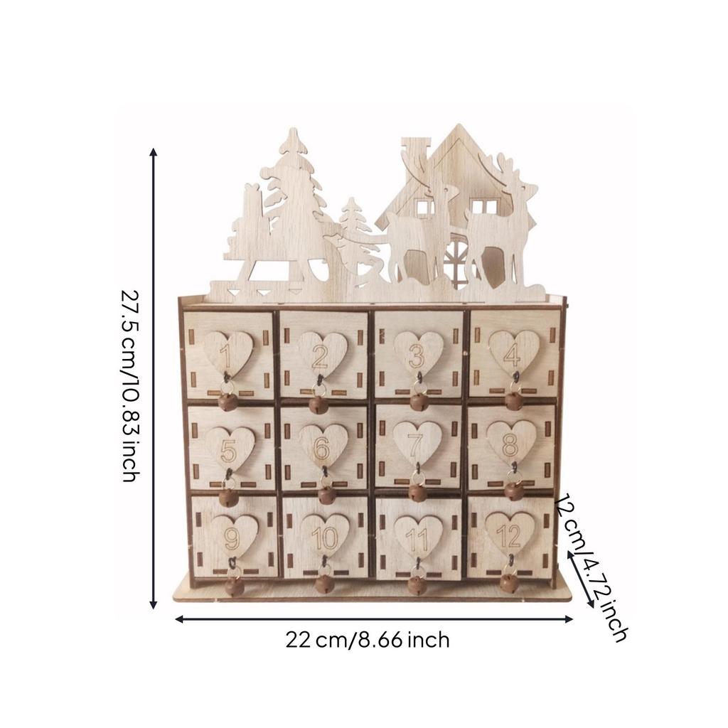 Wooden Storage Box with Drawers Cut Trinket Decorative Advent Calendar for