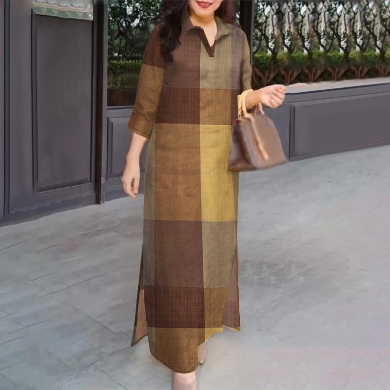 

ZANZEA Женское повседневное платье с отложным воротником и рукавом 3/4 в сетку 5XL жёлтый