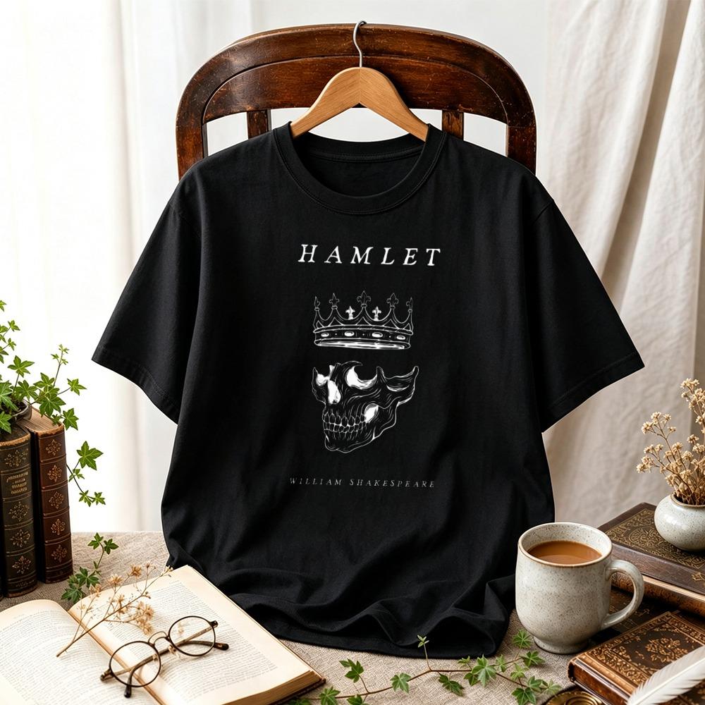 Women Hamlet Shakespeare Skull Crown Graphic T Shirt Academia Literary Book Lover Tee Vintage Reader Casual Literature Fan Tops