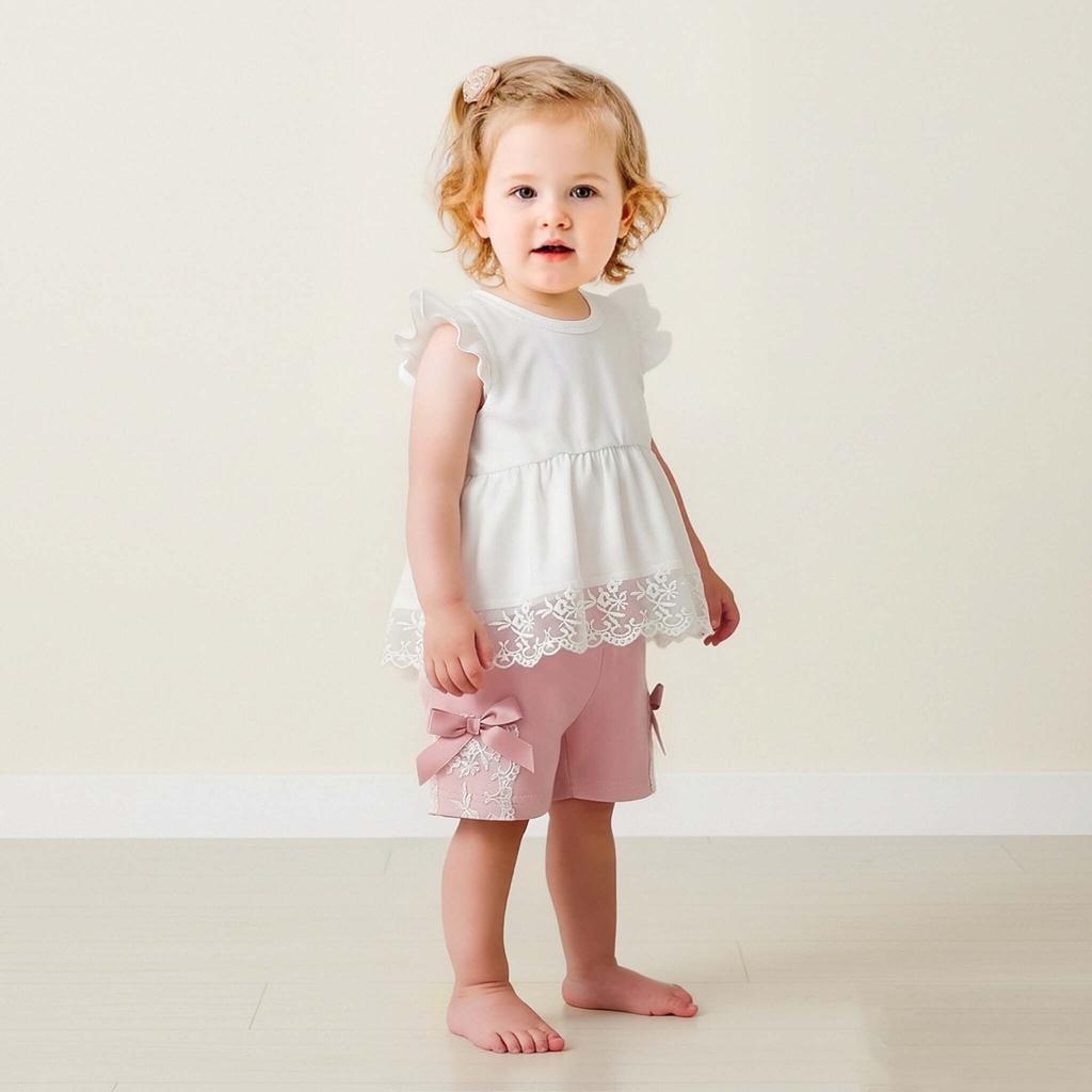 Baby Mädchen Bekleidungsset 0-2 Jahre Kurzarm Oberteile und Shorts Kleinkind Mädchen Spitze Patchwork Outfit Frühling Sommer Tägliche Kleidung für 0-24M