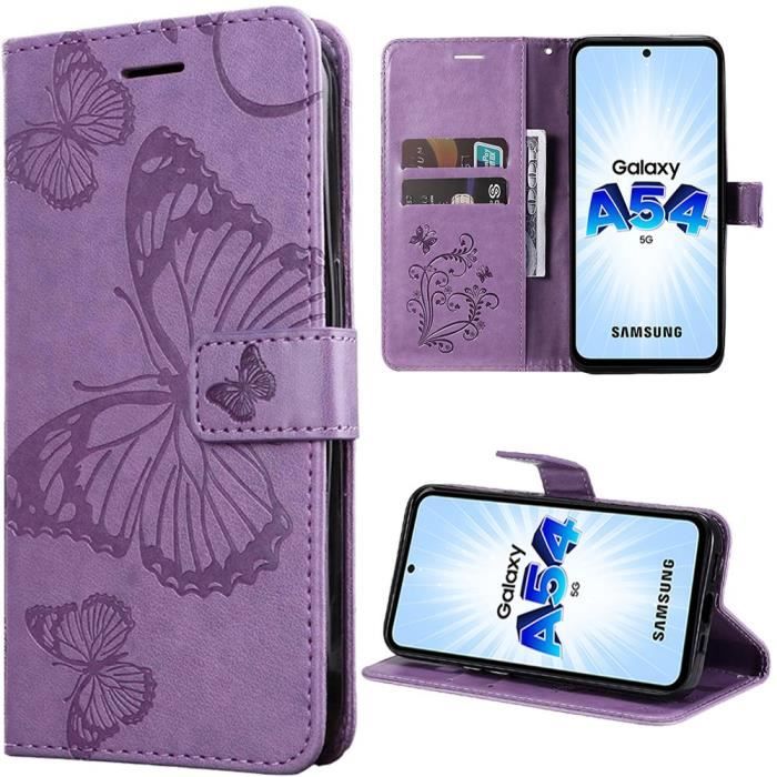 Coque - Samsung - Galaxy A54 5G - Motif Papillon - Effet Cuir - Couvercle Rabattable