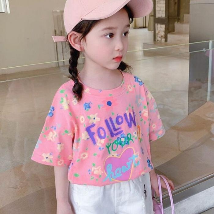Girls Summer Short Sleeve T Shirt Cute Casual Basic Tee Kids Comfortable Top For Girls