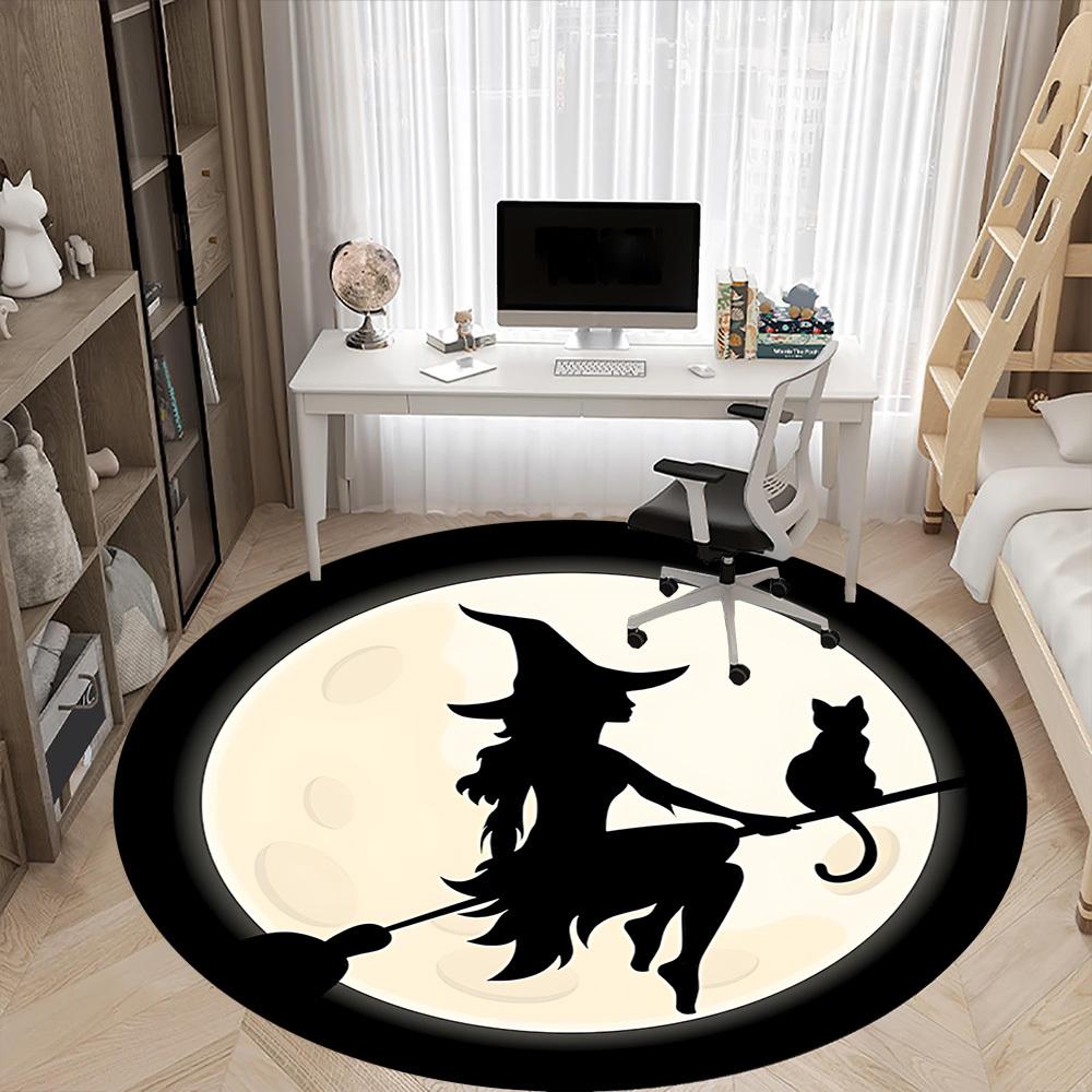1PC Witch Moon Office Round Area Rug, Mat Suitable For Office, Under Office Chairs Bedroom Living Room Home Decor, Room Deco