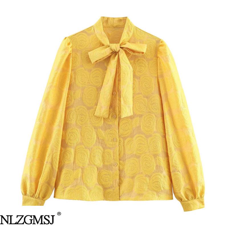 2026 Spring European & American Style Versatile Ribbon Long Sleeve Shirt S