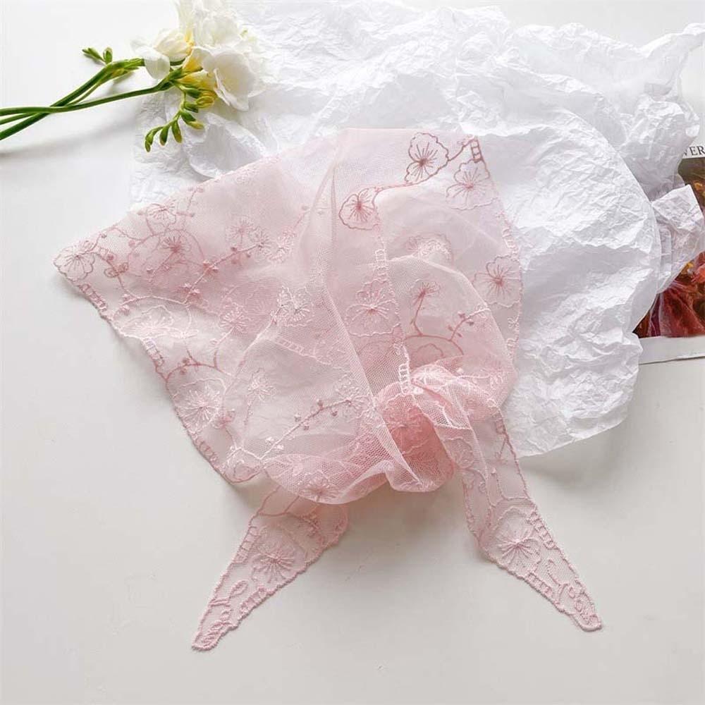 Sunscreen Lace Triangle Scarf Lightweight Ramie Head Scarf for Gift Triangle Waistband  Women Style 3 Pink