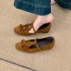 Suede Inside Heightening Single Shoes Autumn New Square Toe Shallow Mouth Slip Strap Soft Sole Non-slip Low Top Shoes