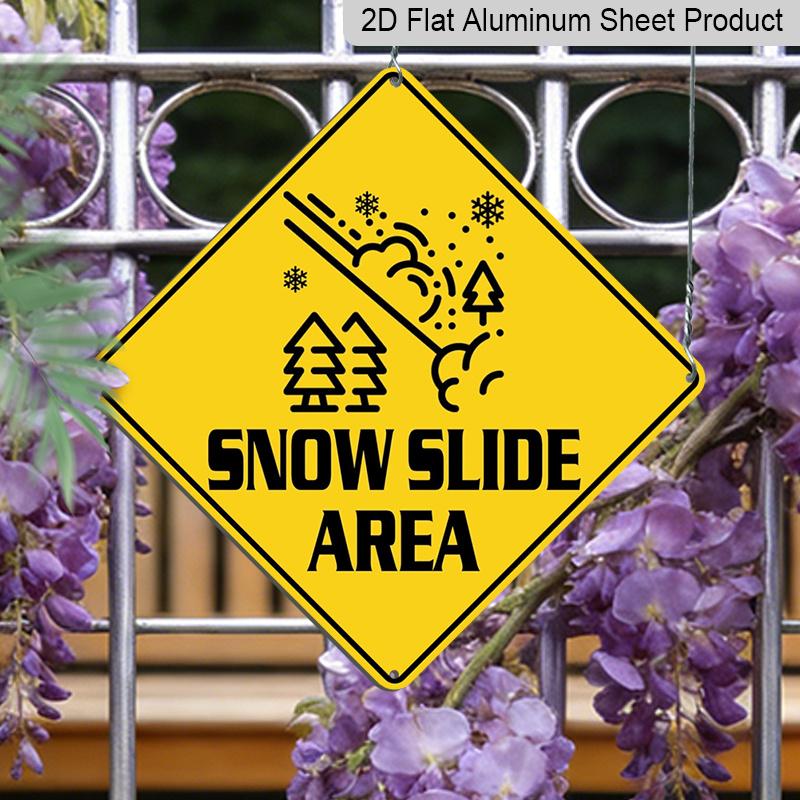 

2D Flat 1pc, Snow Slide Area Warning Sign | Yellow Iron Wall Art Decorative Decor for Fence, Home, Farmhouse, Yard, Road | 2D Plane, Wall Hanging 20*20cm