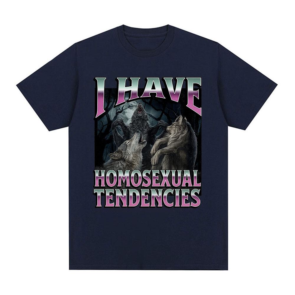 I Have A Homosexual Tendency, Interesting Werewolf Emoji Graphic T-shirt, Fashionable Gothic Retro Casual Pure Cotton Streetwear