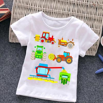 2026 Latest Cartoon Car Tractor T-Shirt Kids Oversized Printing Clothing Boys Summer Round Collar Shirt Girl Fashion Streetwear