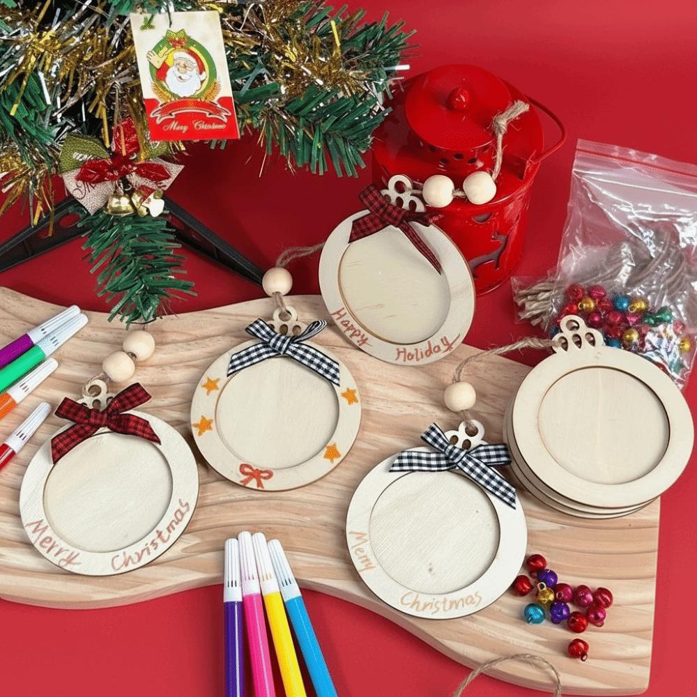 6Pcs DIY Christmas Tree Decorations Wooden Xmas Hanging Pendant Christmas Picture Frame Ornaments