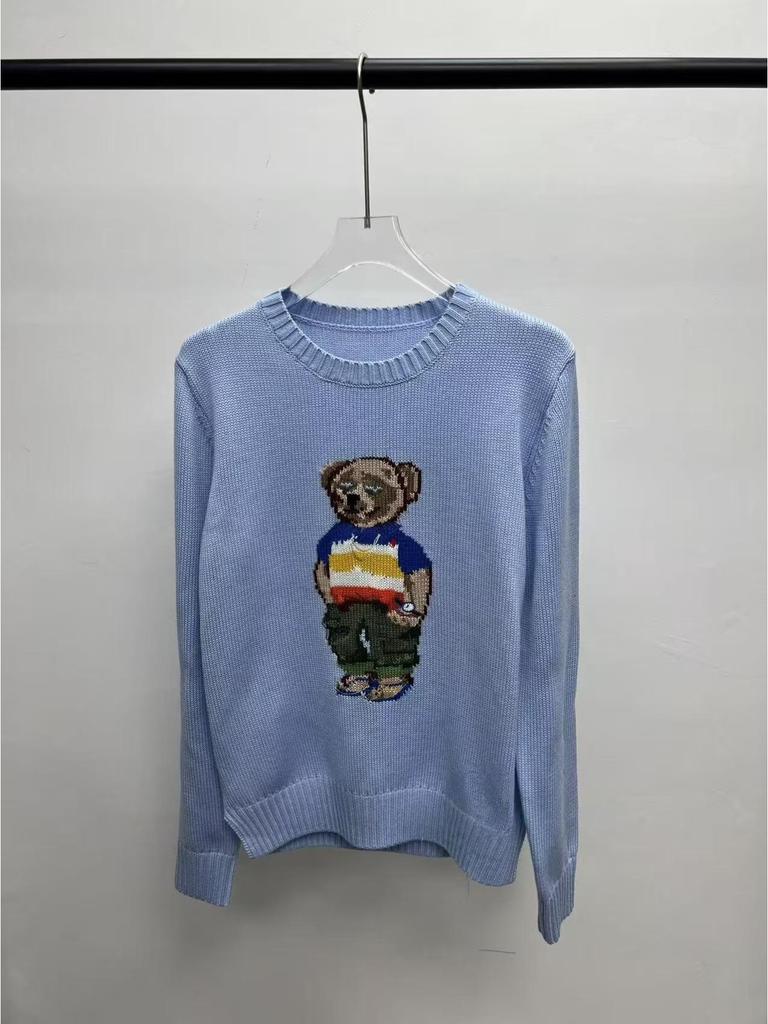 2025 R.L Wool Blend Cartoon Bear Round Neck Sweater - Women's Autumn/Winter Versatile Embroidered Style