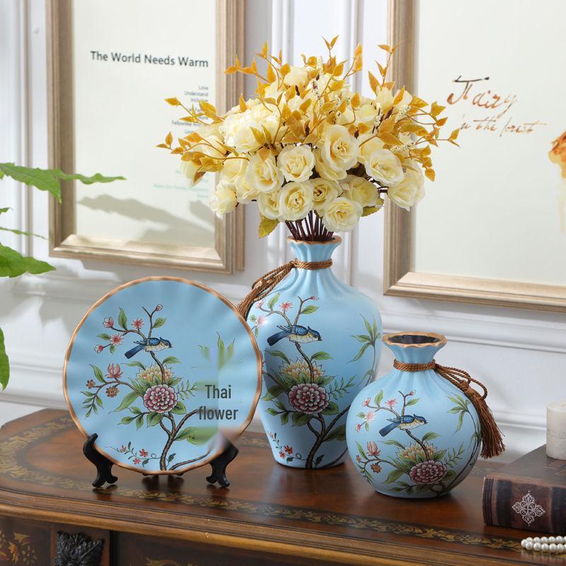 American-European Ceramic Vase Set: Elegant Three-Piece Home Decor for Living Room, Flower Arrangements, and Entryways