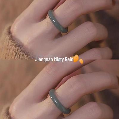 Jiangnan Jade-Inspired Ring: Misty Rain Xiaohongshu Style, No Fade, Fashionable Ancient Design for Women