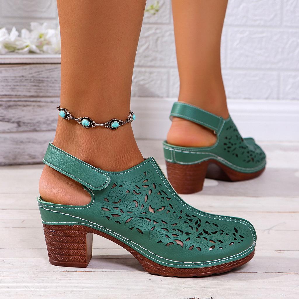 Mode Damen High Heel Hollow Sandalen Sommer Große Größe Bequeme Zehensandalen für Damen Lässig Pendeln Leder Römersandalen Neu