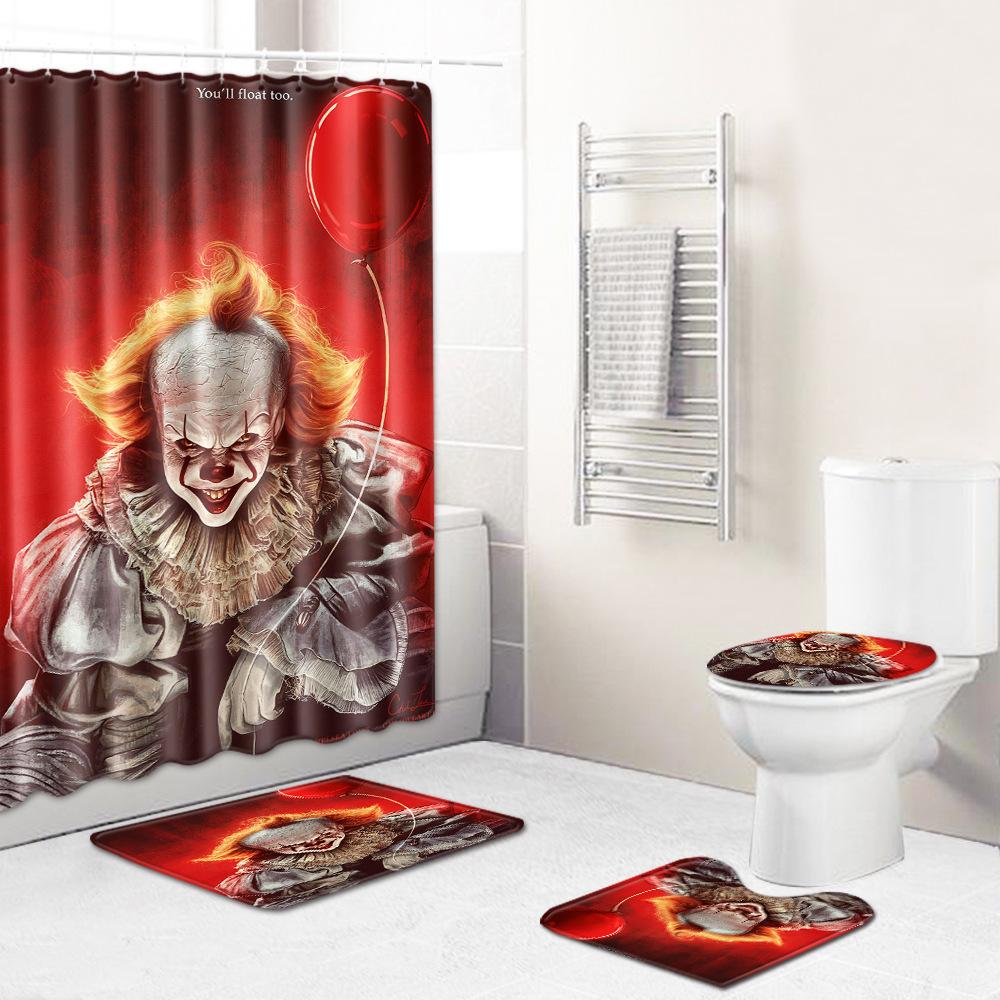 Thriller Skull Print Bathroom Non-Slip Floor Mat Shower Curtain Combination Carpet European And American Style