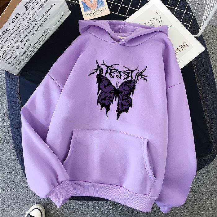 Punk big butterfly sweatshirt Harajuku dark sweater aesthetic fleece hip hop gothic streetwear hoodie