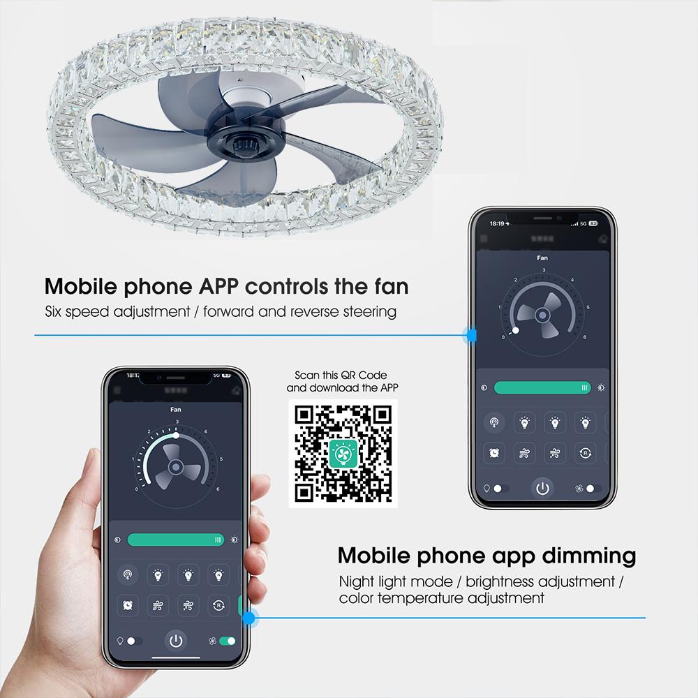 IRALAN Modern Ceiling  Fan With Light ABS Adjust Color Temperature Electric Fan Crystal Light Living Room Interior