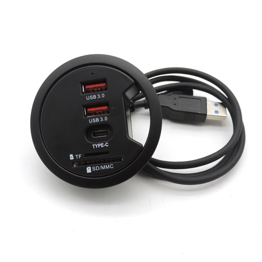 Tischtauglicher USB 3.0-Hub mit Tülle (Durchmesser 2,36" oder 60MM) 2 Port Typ-A und 1 Port Typ-C mit SD/TF-Kartenleser zum Laden und zur Datenübertragung