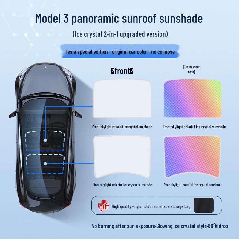 

Радужный солнцезащитный козырек Tesla Model Y/3 «Ледяной кристалл» - Защита люка и теплоизоляционный козырек No Spec