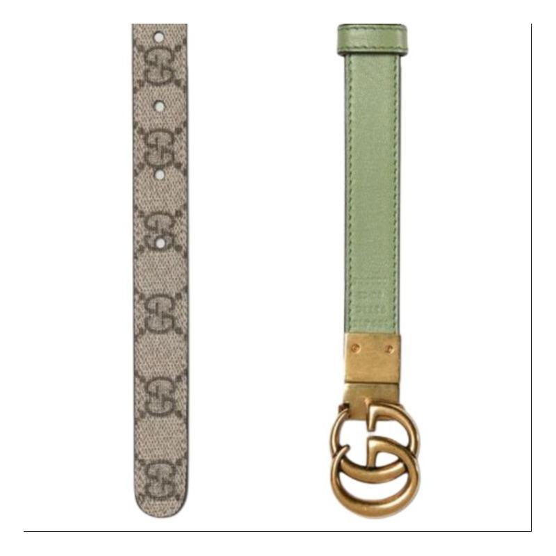 GUCCI GG Marmont Double G logo style buckle canvas leather belt women's light brown/green width 2cm 659418-92TIC-9257