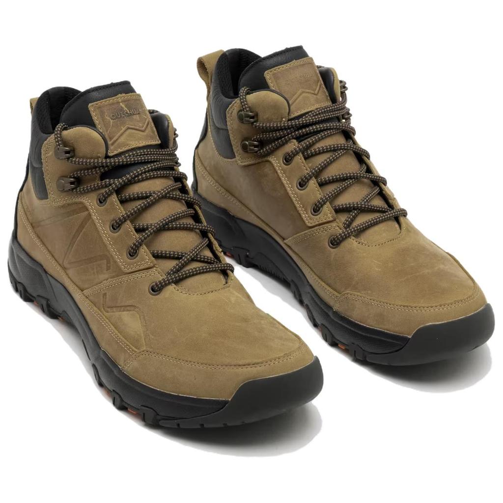 DECATHLON NH500 Leather Waterproof Hiking Shock-Absorbing Anti-Slip Abrasion Support Medium Top Hiking Shoes Men's Brown