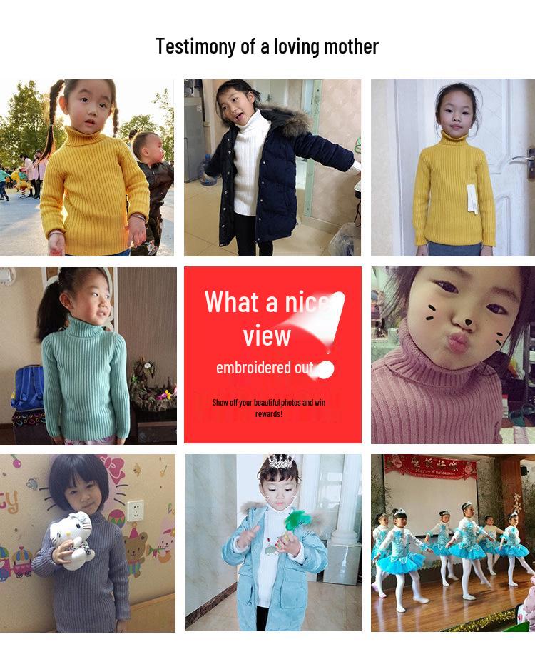 Dětský svetr pletený z jádrové příze v korejském stylu s vysokým límcem - podzimní/zimní pulovr pro střední a velké děti