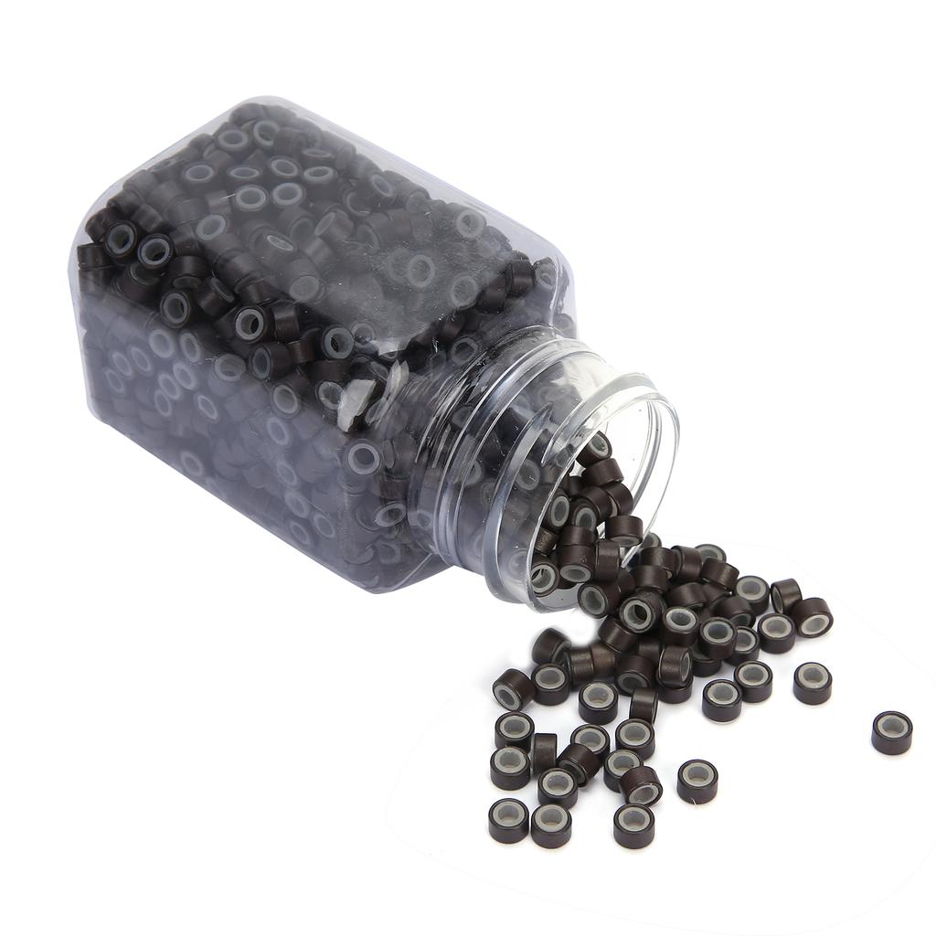 Hair Extension Ring Loops Silicone Lined Micro Beads Links Aluminum Hair Extension Tool3# Dark